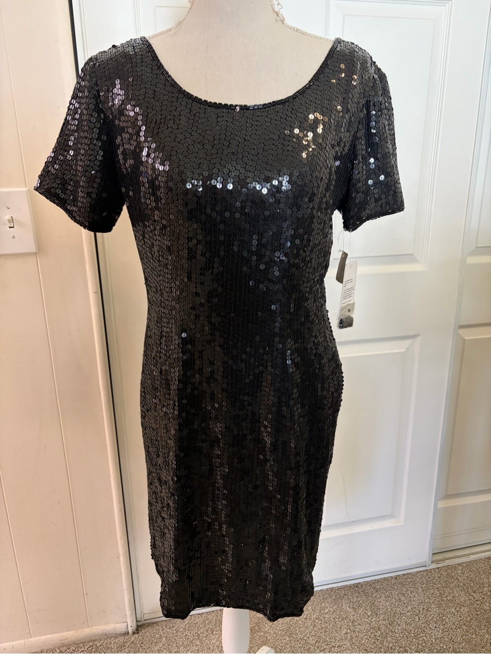 Black Sequin Short Sleeve Mini Dress